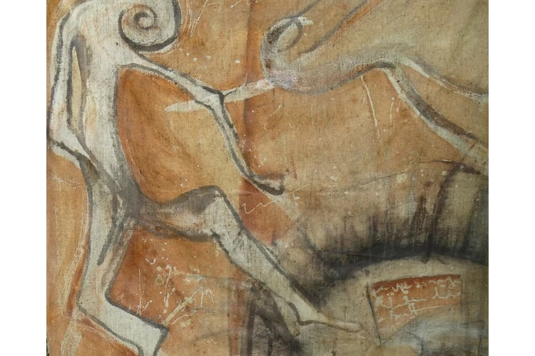 danse2 - peinture à la cire et pigments naturels sur toile de lin