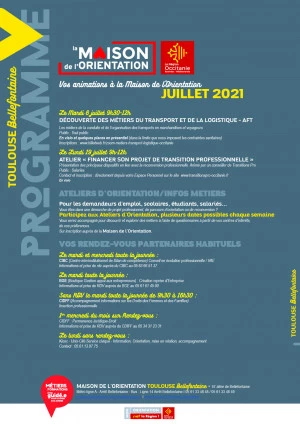 Affiche Agenda Maison de l'Orientation Toulouse-Bellefontaine Juillet 2021