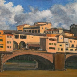Florence au printemps - Le Ponte Vecchio - Huile sur toile - dimensions 40 x 80 cm - Annette Cunnac 