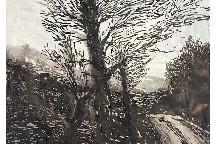 chemin - encre sur papier trafiqué 70x40 2021 - gerardmarty 
