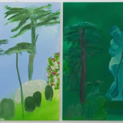  "Jardins publics" Le vert est une couleur Inutile, exposition La Fabrique université Jean Jaurès, curateur Jérôme Carrié - huile sur toile, 195/260 cm 2023 - JL 