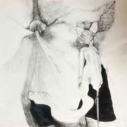 "Le Chemin de l'exil" - crayon sur papier Arches, 50 x 40 cm, 2022 – Série des Paysages Hybrid - maria clark 