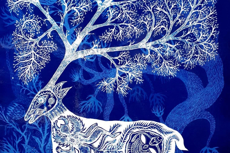 "CERNUNNOS" - Dessin imprimé en cyanotype // Dimension : 76 x 56cm // Année 2025 - Ayda-Su NUROGLU 