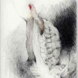 "L'inspiration" - crayon sur papier, 40 x 30 cm, 2023 – Série des Paysages Hybrides. - maria clark 