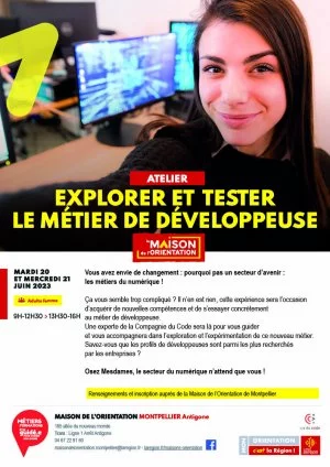 Affiche Explorer et tester le métier de développeuse - Adulte femme