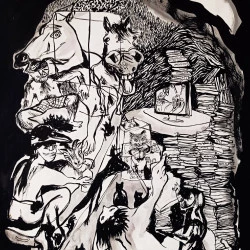 SOIRÉE EN ARIÈGE - 70 x 100 cm, encre de Chine sur papier, 2022