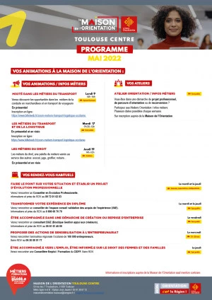 Affiche Agenda Maison de l'Orientation Toulouse-Centre Mai 2022