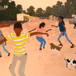 Danses et jeux d'enfants, Andore, Rajasthan, Inde, - Peinture acrylique sur toile, 120 x 90, octobre 2025
