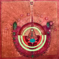 Temple - Ink, dye, acrylic, oil, metal powder, on paper 20x20cm