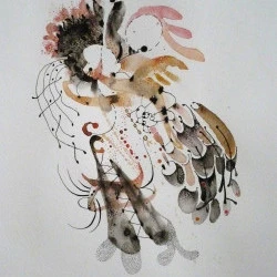 Chtulucène - Encre de chine, crayon de couleur et aquarelle