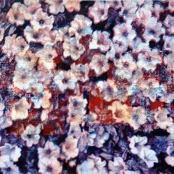 "Sous les jupes de fleurs" - Peintures sur paier de soie résiné avec couverture de survie en fond, 140 x 200 cm, 2015 - Bernard Rousseau 