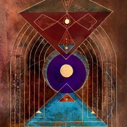 Union of opposites - Ink, dye, acrylic, gold leaf, metal powder, on wood, with levkas ( organic glue and blanc de medon) 35x45 cm
