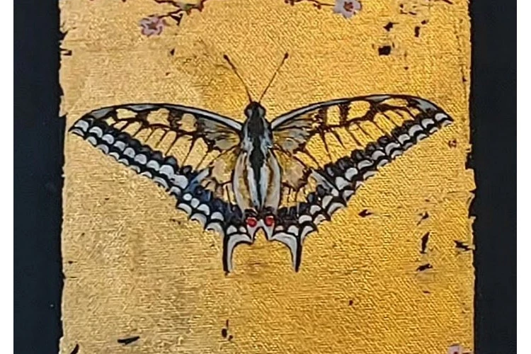 Papillon d'or - Media melangés sur toile