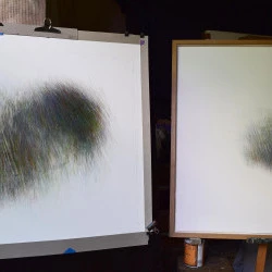 Through, série 2021 - 2025 - 121.5cm x 93ht - 140cm x 105ht - crayons de couleur sur papier Fabriano 600gr