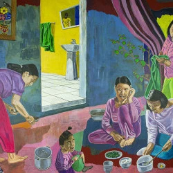 Les femmes de Thai Binh - Acrylique sur toile, 195 x 250 cm - Tom Sam 