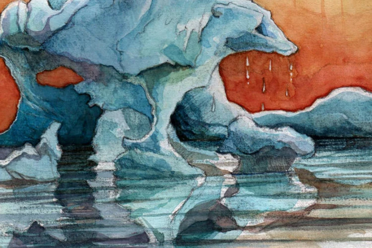 Réchauffement climatique - aquarelle illustrant un article du monde