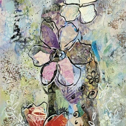 Rêverie 1 - Collage sur papier toile réalisation avec des papiers soie peint à la main sous verre - R Devarrewaere 