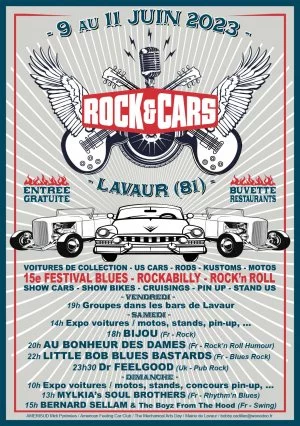 Affiche Festival ROCK'&'CARS à Lavaur (81) du 9 au 11 juin 2023