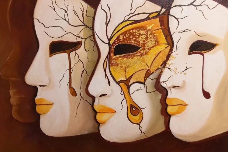 Le Secret n°1 - huile et feuilles d'or 100x80
