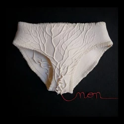 Consentement - Culotte en porcelaine modelée, estampée et travail à la poire. Fil rouge de coton. 2019 - Juli About 