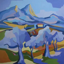 Les Oliviers du Pic Saint-Loup - huile sur toile de lin 80X80 - PSL JN Le Junter 
