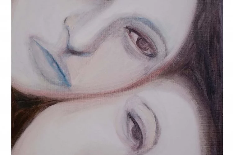 Le sommeil - peinture à huile sur toile, 31 cm x 45 cm, 2022 - Debby Barthoux 