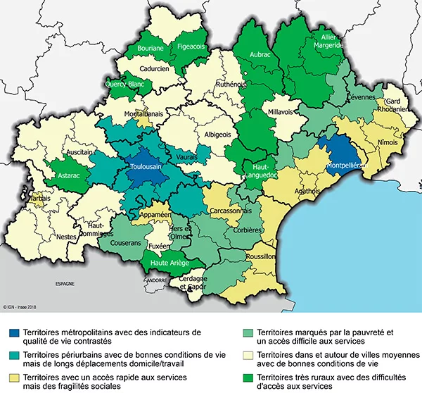 Qualité de vie en Occitanie : six profils de territoires Typologie des 73 bassins de vie vécus d'Occitanie au regard des indicateurs de qualité de vie