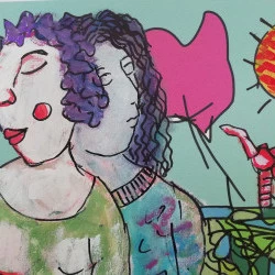 fragment tirage image numérique retravaillée peinture et collages ( série de 10 différents) - tirage sur canson retravaillé à la peinture , graphismes et collages