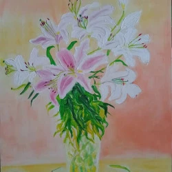 Bouquet de Lys - Huile sur bois / Oil on wood panel - © ADAGP, Paris, 2025. Patricia Lackersteen 