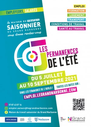 Affiche PERMANENCES DE L'ETE à Gruissan, St Pierre la Mer, Narbonne-Plage, Port-Leucate