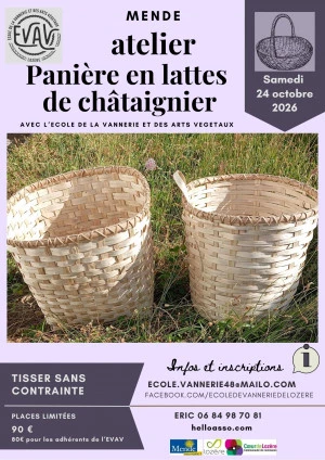 Affiche Ateleir de vannerie : panières en lattes de chataignier