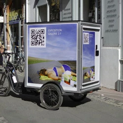 Performance urbaine - Galerie 3.1 Toulouse. J'ai loué les quatre faces du caisson arrière de ce vélo triporteur pendant une semaine - Christelle Richard-Dauphinot et Rémi Dauphinot 