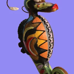 Histrix - Hippocampe céramique raku et défenses de sanglier 60cm 2017