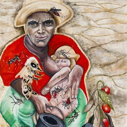 Notre sécheresse dorée n°4 - Techniques mixtes sur carton et bois, 80x100