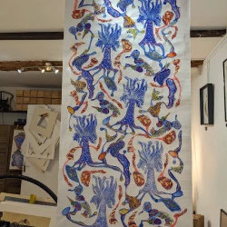 Forêt bleue - impression linogravure et encre de chine sur papier végétal