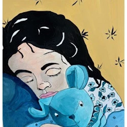 Enfant au doudou - peinture A3 à la gouache - Tania 