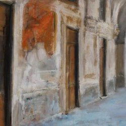 La cour des rouges de l'Abbaye Ecole - peinture à la cire 90/150cm