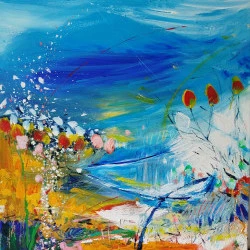 Fantaisie en jardin 49 - Acrylique, huile, craie grasse, crayon - Elisabeth Augendre 