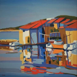 Les cabanes de la Pointe Courte - huile sur toile de lin 60x60 - Sète JN Le Junter 