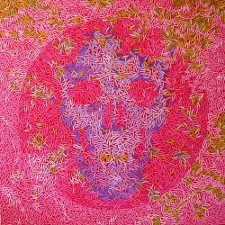 Crâne, riz - Acrylique sur toile, 100X100, 2015 - M.Carnévalé 