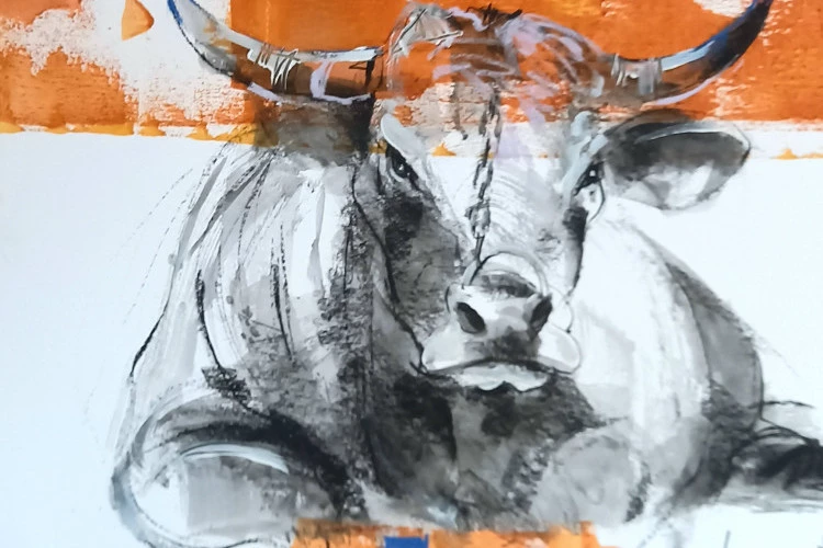 Atlas - 60x75 oeuvre sur papier encadrée- techniques mixtes