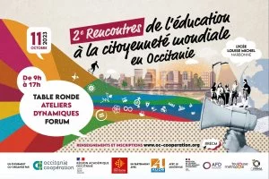 Affiche Deuxièmes Rencontres de l'Éducation à la Citoyenneté Mondiale en Occitanie