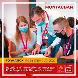 Affiche Formation Mode d'Emploi : réunions d'information animées par Pôle Emploi et la Région Occitanie