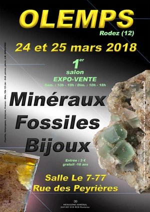 Affiche 1er SALON MINERAUX FOSSILES BIJOUX de OLEMPS - AVEYRON - OCCITANIE - FRANCE