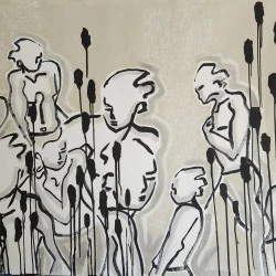 Les Roseaux - encres et acrylique sur toile libre, 160 X 120 CM - Claire BONNET-MASIMBERT 