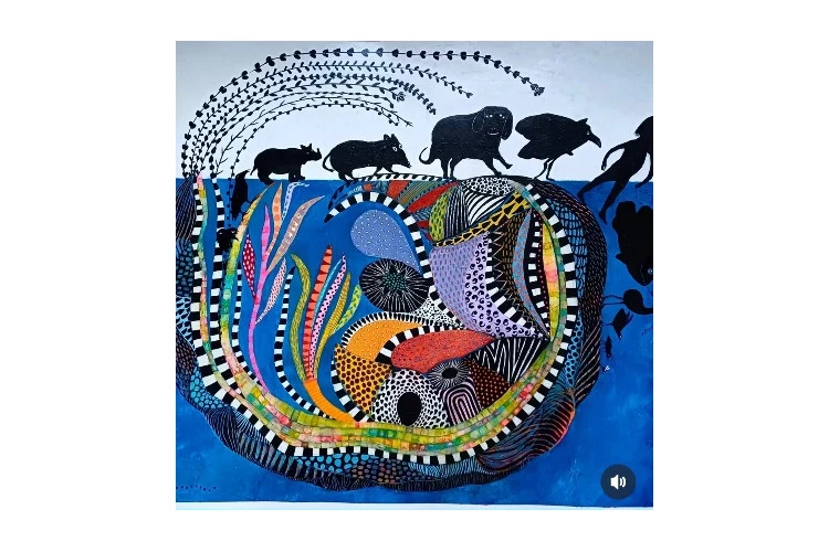 Exode - Acrylique, encre, stylos, pastel gras sur papier 75 x 100 cm - Elke Trittel 